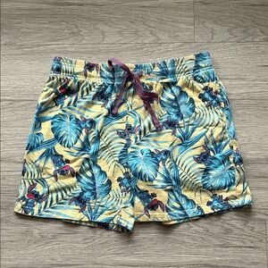 Disney Stitch Vibrant Leaf Print Men's Athletic Shorts - Yellow and Blue
